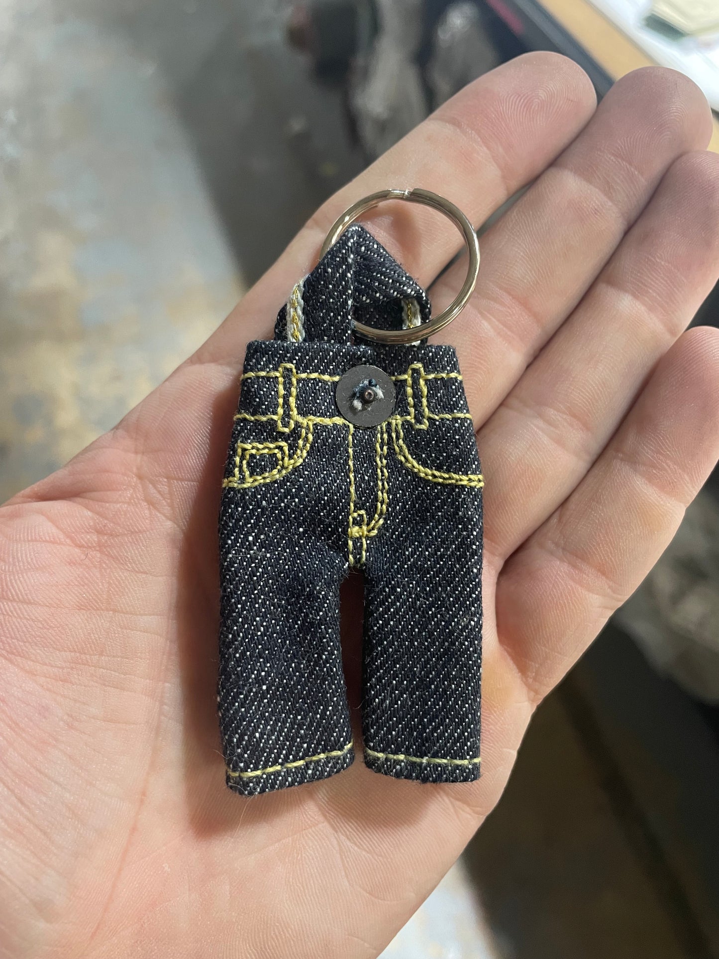 Real Gold, Selvedge Tiny Pants Keychain w/ chainstitch hem