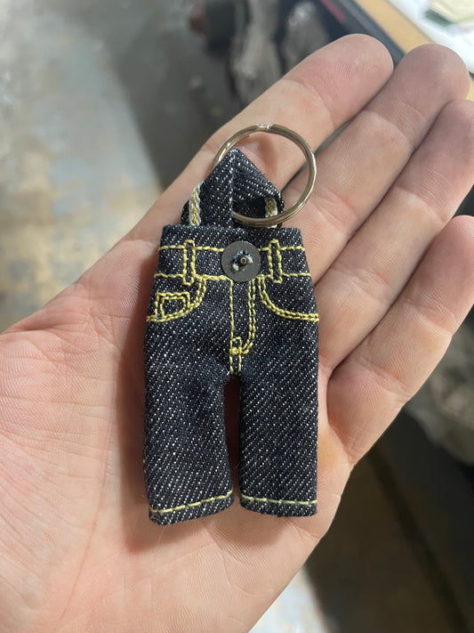 Realm Gold, Selvedge Tiny Pants Keychain w/ chainstitch hem